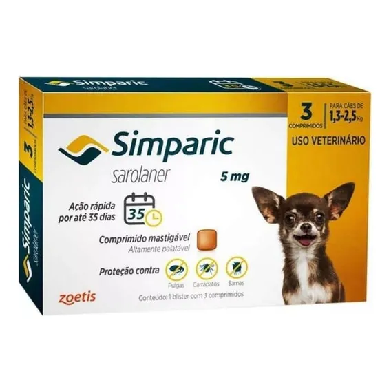 Simparic 5mg 1,3 A 2,5kg 3 Comprimidos Foto 1