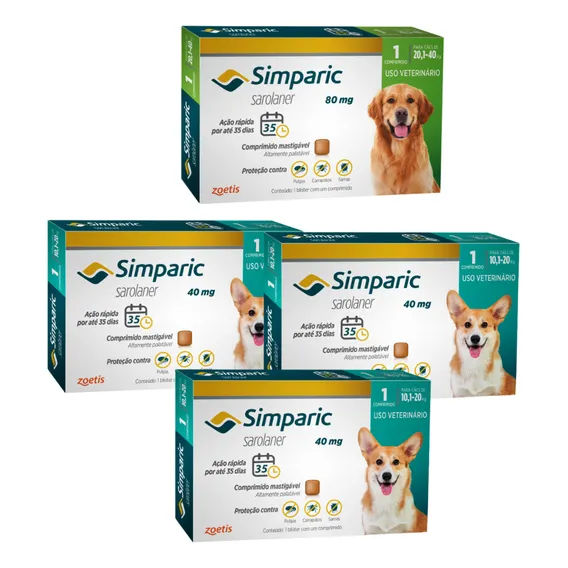 Simparic 80mg 1 Comprimido E 3 Simparic 40mg 1 Comprimido Foto 1