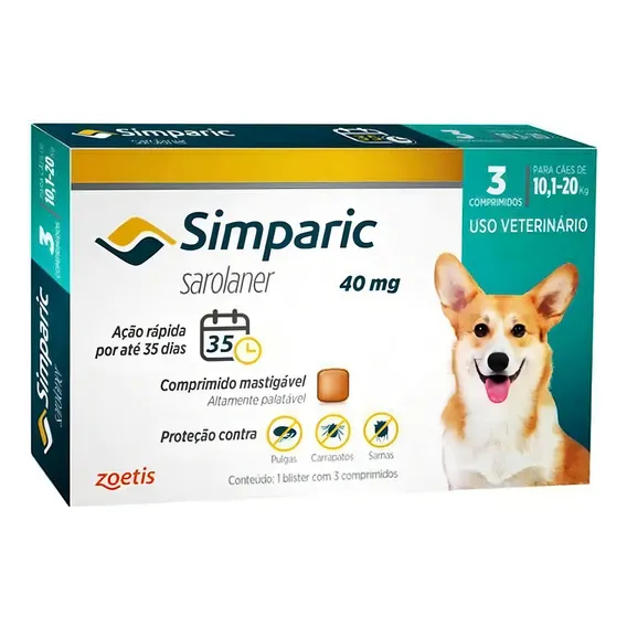 Simparic Cães 10.1kg a 20kg Caixa com 3 Comprimidos Foto 1