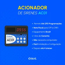 Sirene Escolar Com Acionador Automático Cricri 290 Programações Bivolt - Sinal De Escola Relógio Escolar Acionador De Sirene Programável Foto mini  2