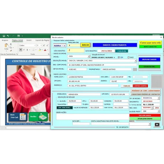 Sistema Controle Im贸veis Aluguel Residencial Comercial Excel Foto 1