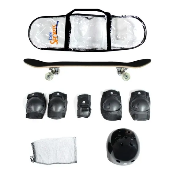 Skateboard Semi-pro + Kit Protetor C/abs 412000 Belfix Cor Cinza Foto 1