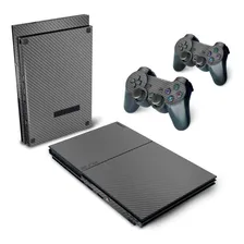 Skin Para Ps2 Slim Adesivo - Fibra De Carbono Cinza Grafite Foto mini 1
