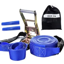 Slackline Azul Cinta 10mt Catraca + Alças + Bolsa Foto  mini 1