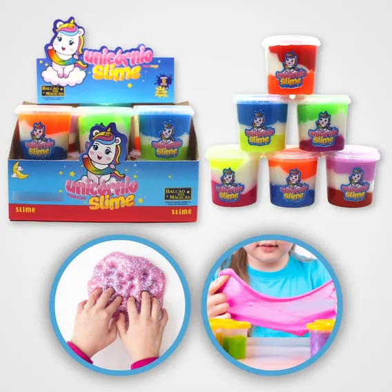 Slime Glitter Cores Mágicas Unicórnio C12 Unidades 180g Foto 1