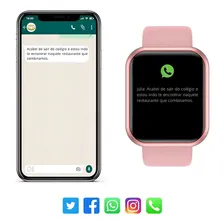 Smartwatch Para Celulares iPhone Motorola Xiaomi 2 Pulseiras Cor da pulseira Preto e Rosa Foto mini  3
