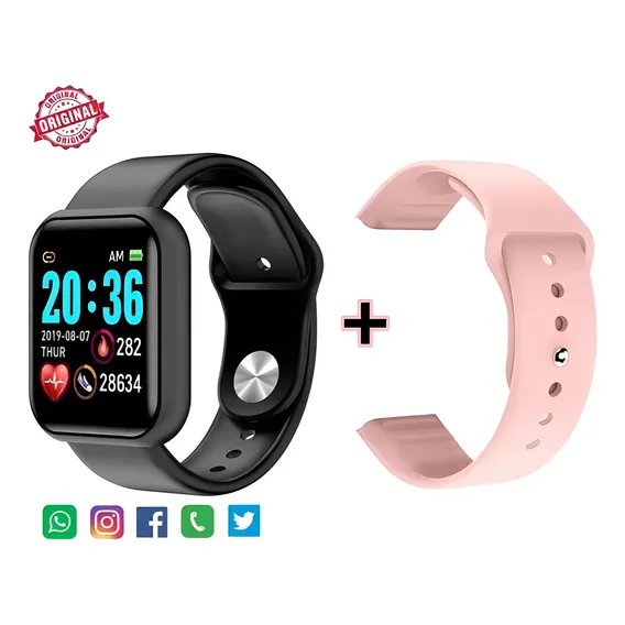 Smartwatch Para Celulares iPhone Motorola Xiaomi 2 Pulseiras Cor da pulseira Preto e Rosa Foto 1