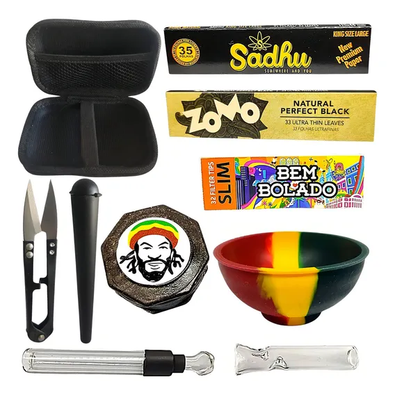 Smoking Tabacaria kit fumo dichavador case bag seda piteira de vidro cuia Foto 1