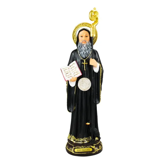 São Bento Imagem Religiosa Enfeite Decorativo De Resina 30cm Cor Preto Foto 1