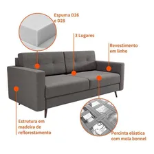 Sofá 2 Lugares Living Pé Palito Linho Cotton Cinza Foto mini 3