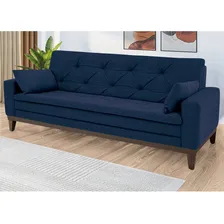 Sofá 2,08 Metros Linoforte Nature, 4 Lugares, Suede Veludo Cor Azul-petróleo Foto mini 3