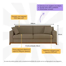 Sofá 3 Lugares Com 2 Almofadas Inclusas Multimóveis Cr45240 Cor Bege Foto mini  3