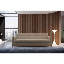 Sofá 3 Lugares Living Base De Madeira Linho Cotton Bege 2.. Cor Marrom-claro Foto mini 1