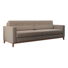 Sofá 3 Lugares Living Base De Madeira Linho Cotton Bege 2.. Cor Marrom-claro Foto mini 2