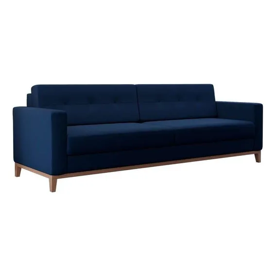 Sofá 3 Lugares Living Linho Cotton Azul Marinho 210 Cm Foto 1