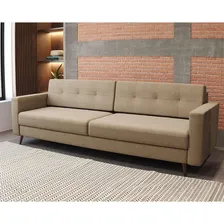 Sofá 3 Lugares Living Pé Palito Linho Cotton Bege 210 Cm Foto  mini 1