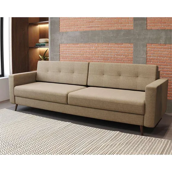 Sofá 3 Lugares Living Pé Palito Linho Cotton Bege 210 Cm Foto 1