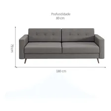 Sofá 3 Lugares Living Pé Palito Linho Cotton Cinza 180 Cm Foto mini  3