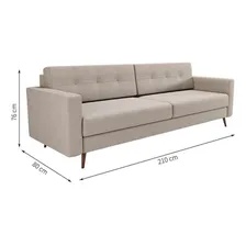 Sofá 3 Lugares Living Pé Palito Linho Cotton Cru 210 Cm Foto mini 3