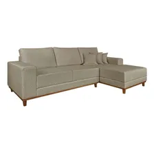 Sof谩 4 Lugares M么naco Com Chaise Direito Linho Bege Foto mini 1