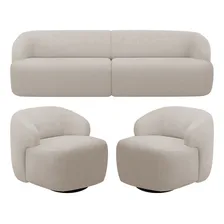 Sofá 4 Lugares Orgânico 02 Poltrona 280cm Barolo Bouclê Bege Foto  mini 1