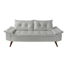 Sofa Bariloche 3 Lugares + Banquetas Couro Sintetico Cor Gelo Foto mini 4