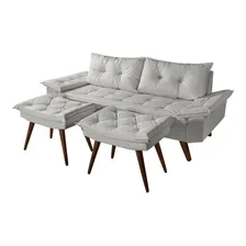 Sofa Bariloche 3 Lugares + Banquetas Couro Sintetico Cor Gelo Foto mini 1