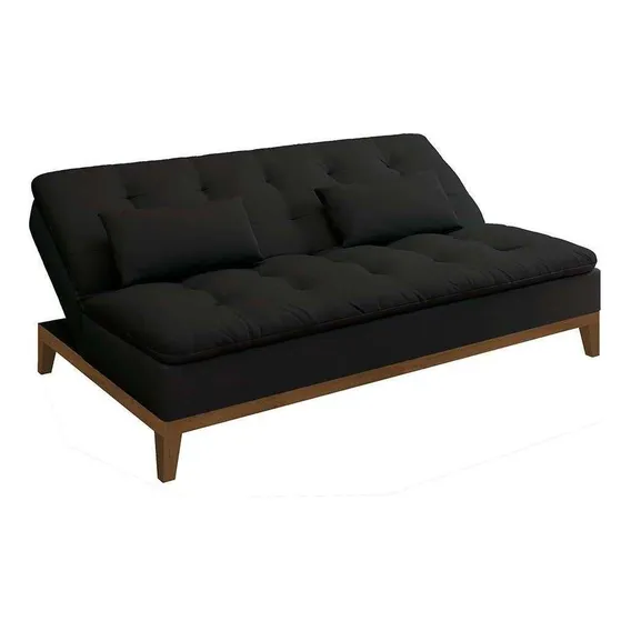 Sofá-cama 3 Lugares Casal Premium Base E Pés De Madeira C.. Cor Preto Foto 1