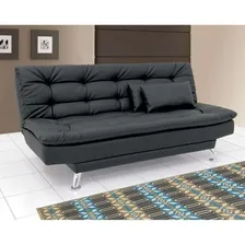 Sofá-cama 3 Lugares Casal Premium Couro Sintético Preto Foto mini  2
