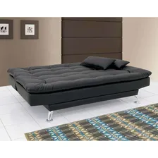 Sofá-cama 3 Lugares Casal Premium Couro Sintético Preto Foto mini 4