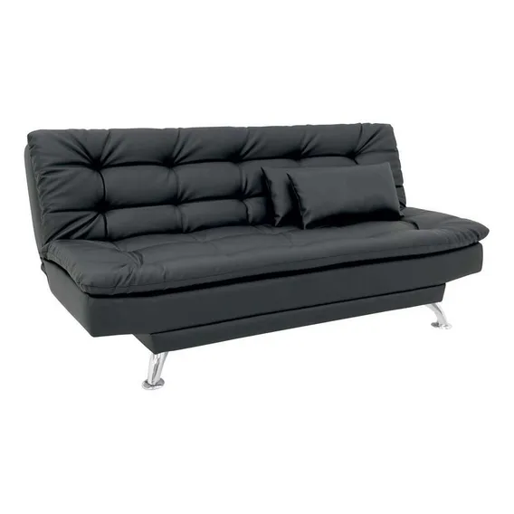 Sofá-cama 3 Lugares Casal Premium Couro Sintético Preto Foto 1