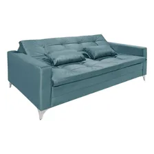Sofá-cama Casal 3 Lugares Facility Veludo Azul Turquesa Foto mini 4