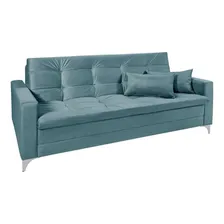 Sofá-cama Casal 3 Lugares Facility Veludo Azul Turquesa Foto  mini 1