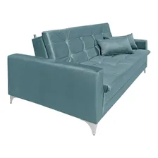 Sofá-cama Casal 3 Lugares Facility Veludo Azul Turquesa Foto mini  3