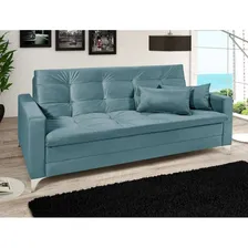 Sofá-cama Casal 3 Lugares Facility Veludo Azul Turquesa Foto mini  2