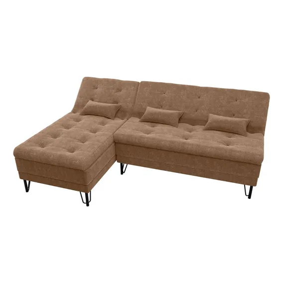 Sofá Cama Com Chaise 3 Lugares 2,00 Mts Nice Matrix Marrom Foto 1