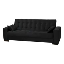 Sofá Cama Para Sala De Estar Lisboa Suede Animale Preto - Ib Desenho Do Tecido Liso Foto  mini 1