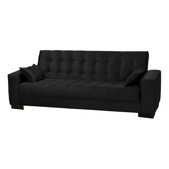 Sofá Cama Para Sala De Estar Lisboa Suede Animale Preto - Ib Desenho Do Tecido Liso Foto 1