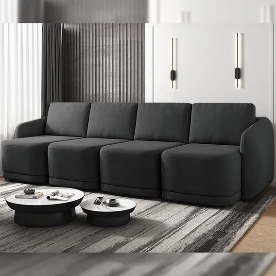 Sofá Cama Reclinável Varsóvia 396cm Veludo Cinza Chumbo Foto 1