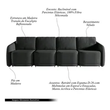 Sofá Cama Reclinável Varsóvia 396cm Veludo Cinza Chumbo Foto mini 3