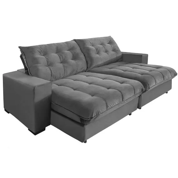 Sofá Casa Sofá Retrátil e Reclinável 4 Lugares 2,30m Suede Cinza Foto 1