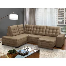Sofá Chaise Canto 5 Lugares Retratil Mola Bonnel Suede Bege Foto mini 1