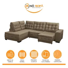 Sofá Chaise Canto 5 Lugares Retratil Mola Bonnel Suede Bege Foto mini 3