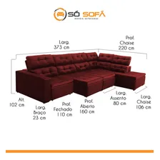 Sofá Chaise D Retrátil 373x220 Retrátil Suede Vermelho Bordô Foto mini  2