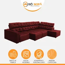 Sofá Chaise D Retrátil 373x220 Retrátil Suede Vermelho Bordô Foto mini  3