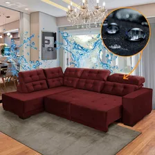 Sofá Chaise E Impermeabilizado Retrátil Veludo Bordô Foto  mini 1