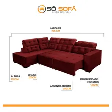 Sofá Chaise E Impermeabilizado Retrátil Veludo Bordô Foto mini  2