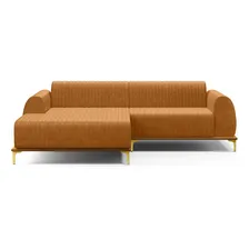 Sofá Chaise Esquerdo Molino 255cm Pés D'ouro Couro Whisky Foto mini  3