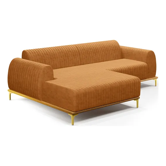 Sofá Chaise Esquerdo Molino 255cm Pés D'ouro Couro Whisky Foto 1
