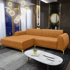 Sofá Chaise Esquerdo Molino 255cm Pés D'ouro Couro Whisky Foto mini  2